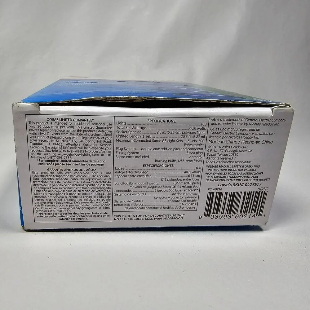GE 100ct Miniature String Lights NEW Blue Bulb / Green Wire 20.6ft String-A-Long